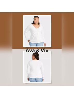 Ava & Viv White V-Neck  Top 1X